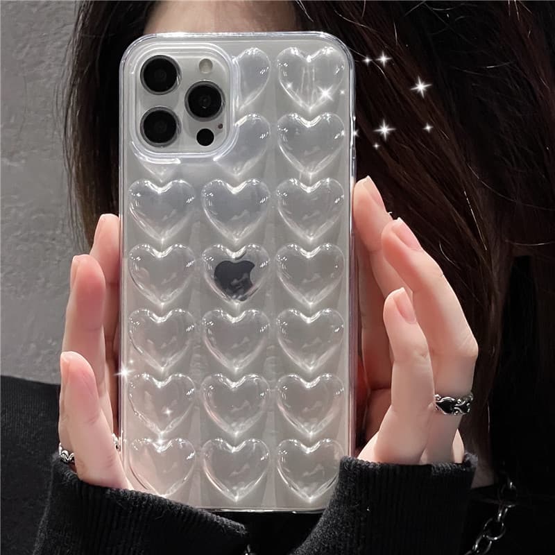 Ins minimalist transparent 3D heart case for iPhone 13 Pro Max / 12 Pro, compatible with Apple 11 soft shell XR protective X