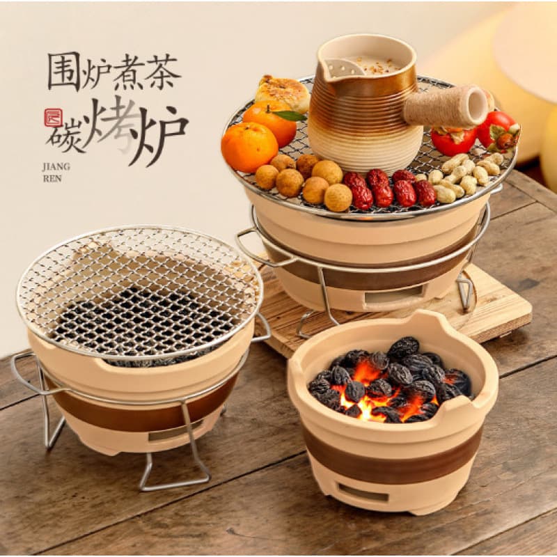 Stove-Top Tea Charcoal Grill Set, Complete Barbecue Stove for Home, Fire Pit Kit with Charcoal Stove, Clay Stove for Outdoor Gathering