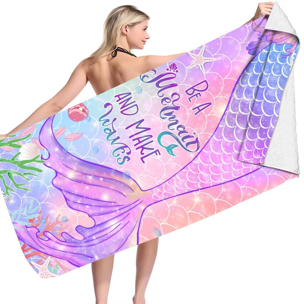 Mermaid Pearl Series Double-Sided Fleece Beach Towel Swimming Bath Towel Square Beach Towel Ultra-Fine Fiber Lightweight Towel