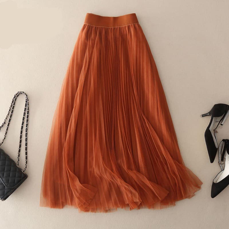 Pleated Mesh Skirt, A-Line Tulle Skirt, Loose Full Swing Midi Skirt, Plus Size Long Mesh Skirt, All-Season
