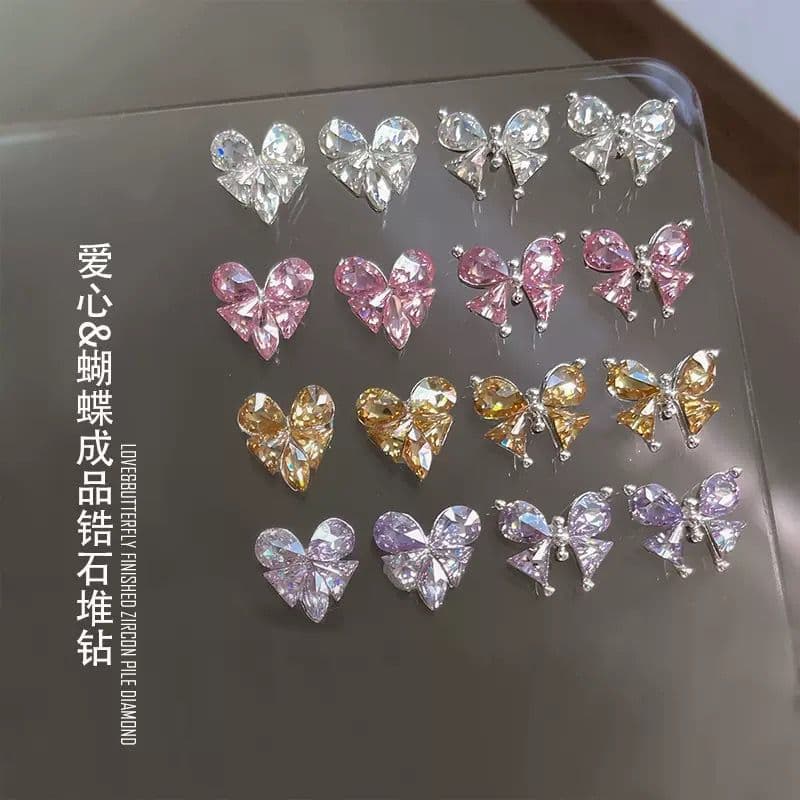 Nail Art Finished Love Spell Drill Net Red Super Flash Flat Bottom Butterfly Zircon Pile Drill Nail Decorations Wholesale