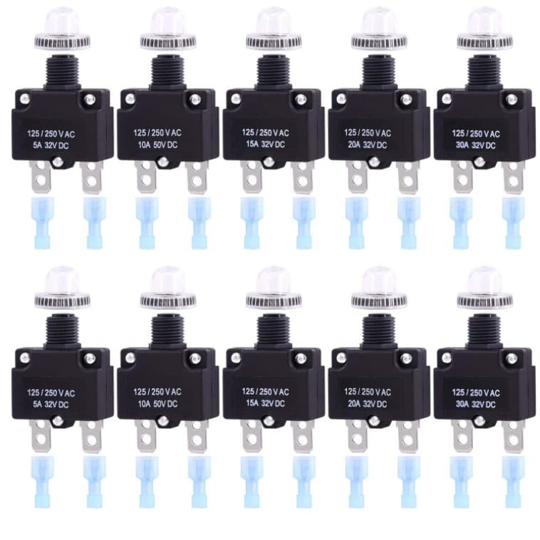 30 Pieces 5 Types Thermal Overload Circuit Breaker Connection Terminals Waterproof Button Cover Combination Kit 5A10A15A20A30A