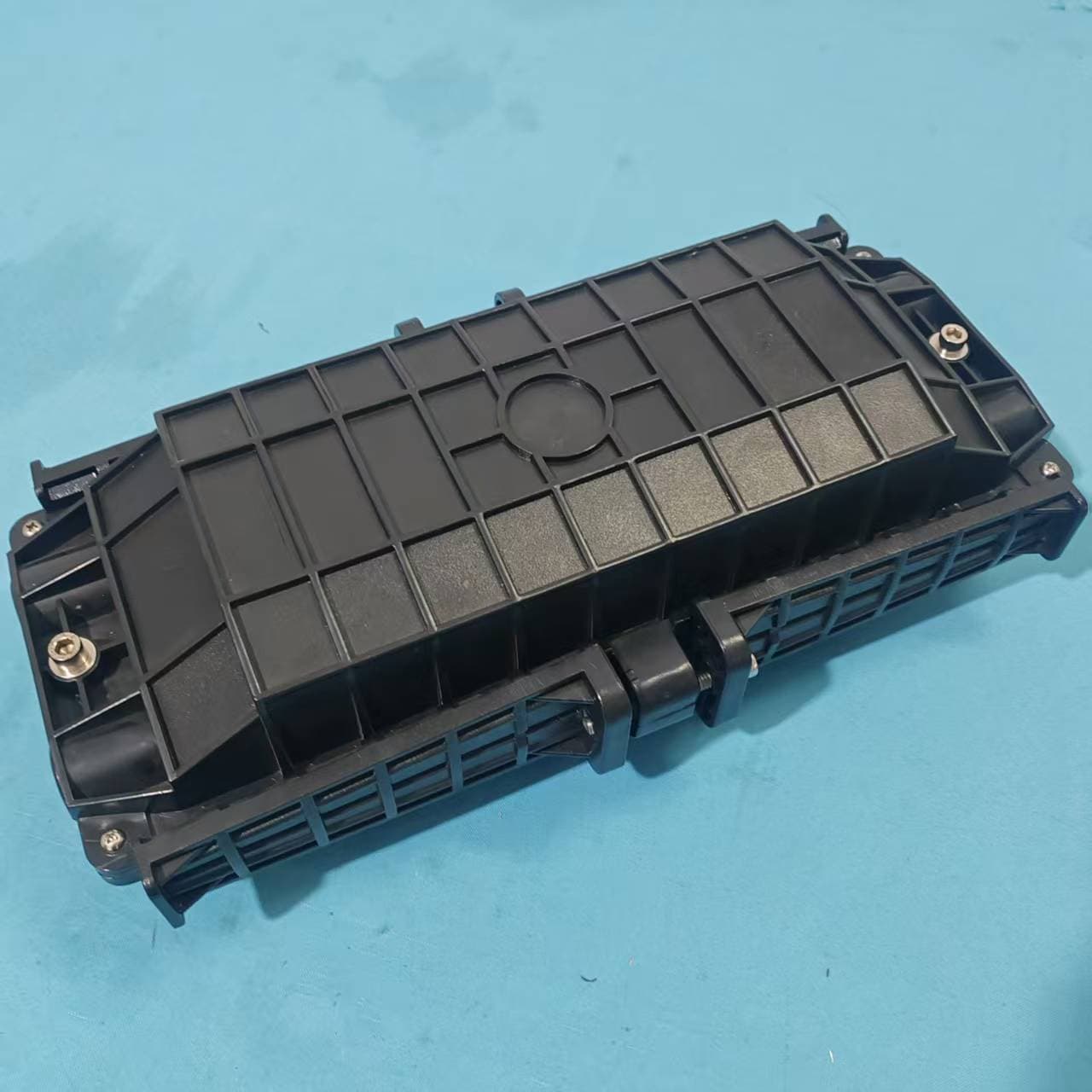 Bulk ABS alloy non-flame retardant material, horizontal 2-in 2-out 24-48 core optical cable splice closure, fiber optic barrel.