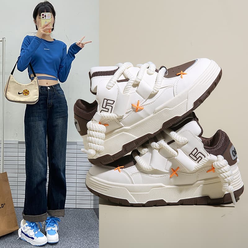 Women's 2023 New Style White Sneakers, Spring and Autumn Women's Shoes, Sports Shoes, Height Increasing Shoes, Versatile Casual Thick-Soled Sneakers