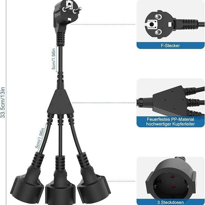 Customized 2 European standard one-to-three German style sockets European standard one to three connection cables German style French connection cables