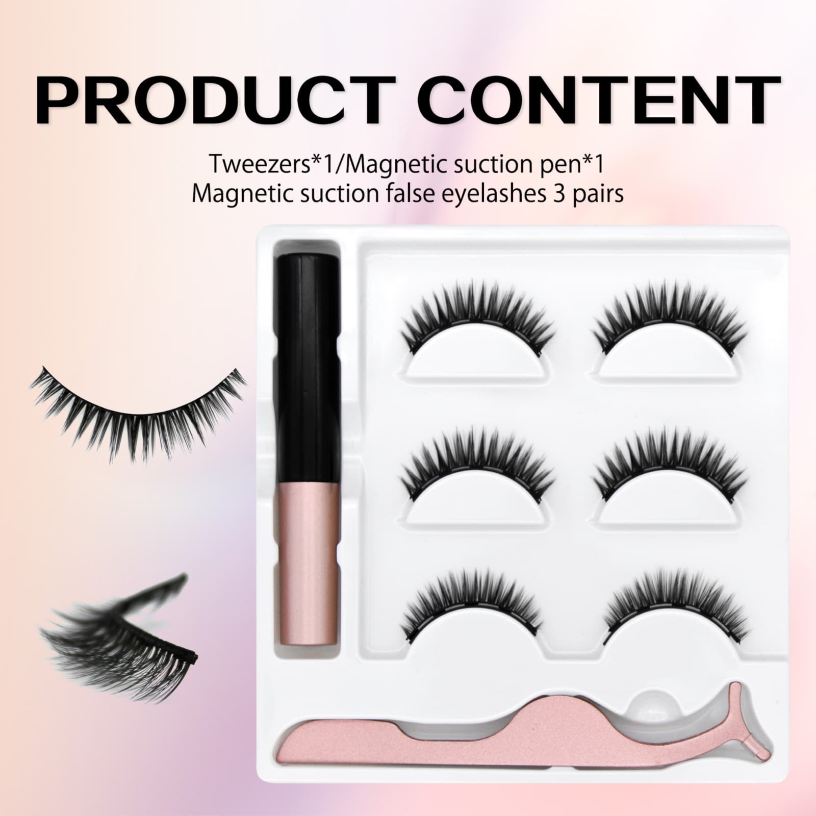 Magnetic European 3D False Eyelashes Curly Thickened Realistic Natural Three Sets Five Sets Eyelashes Artificial Fiber