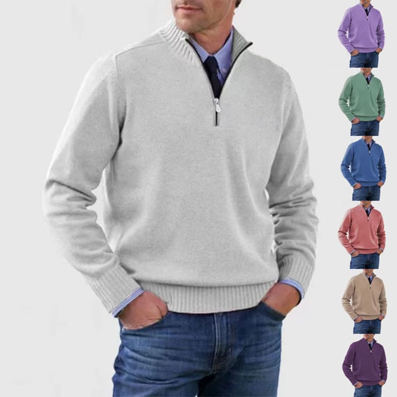 Cross-border Supply Autumn/Winter European and American Hot Selling Men's Plus Size Knitwear Zip-up Sweater Warm Base Layer Sweater