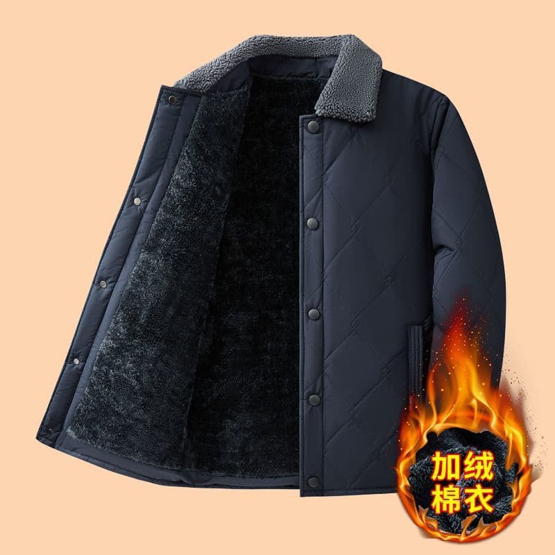 Winter Dad's Fleece-Lined Cotton Coat Men's Fur Collar Cotton Padded Jacket Middle-Aged and Elderly Loose Warm Clothing