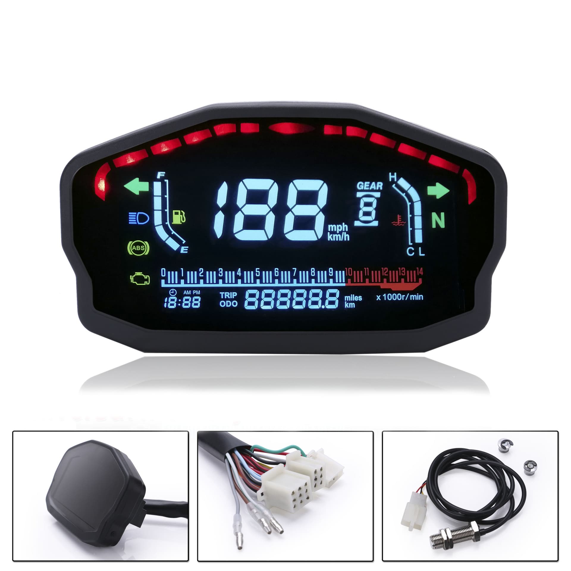 Motorcycle Modified Color Screen Speedometer Tachometer LCD Digital Instrument Clock for 1 2 4 Cylinders