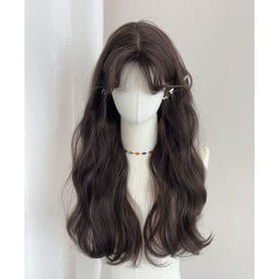 Korean Style Curly Wig for Women, Long Hair with Middle Part and Bangs, Realistic Loose Curls Full Wig