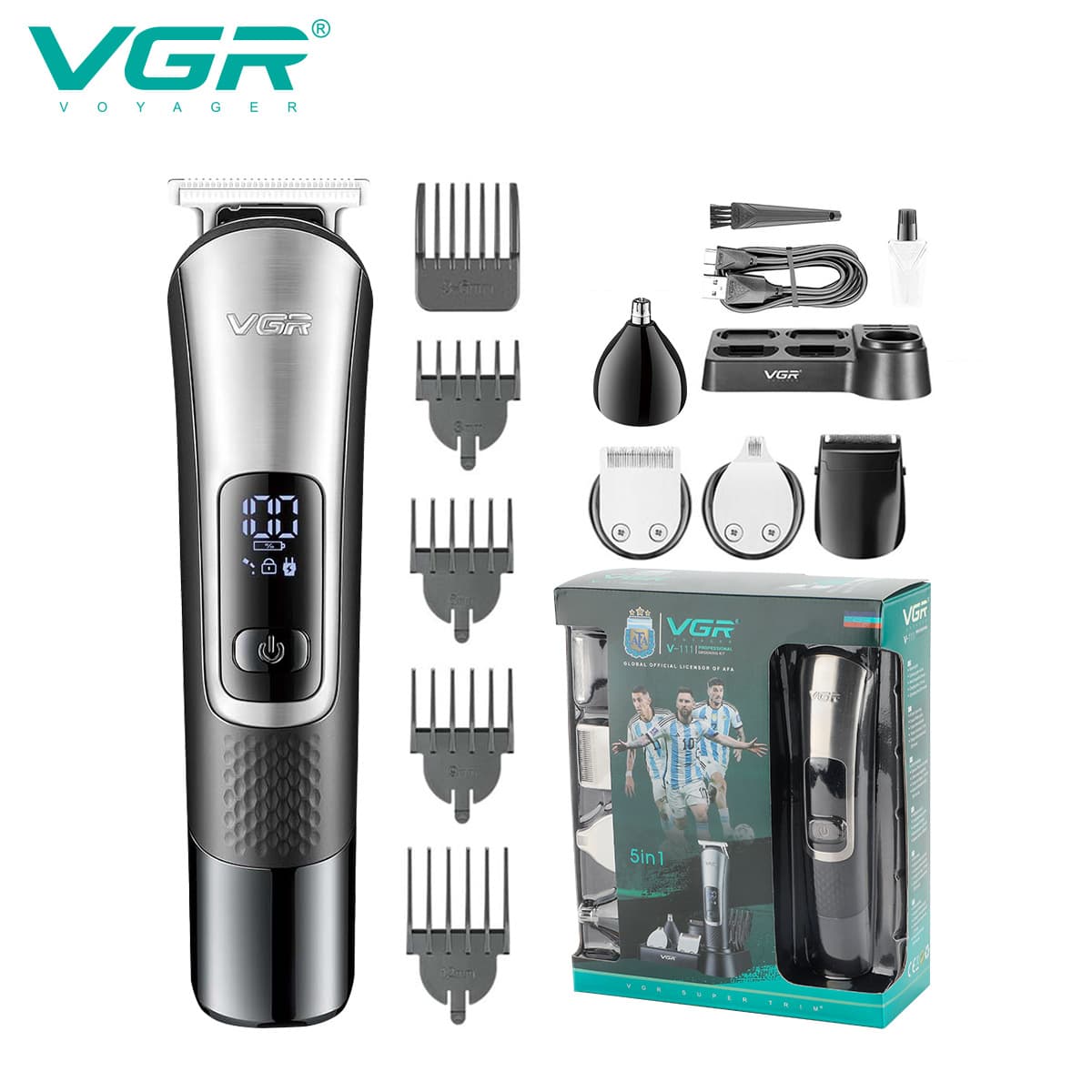 VGR111 Cross-border Wholesale 5-in-1 Men's Grooming Oil Head Carving Electric Hair Clipper Shaver Set