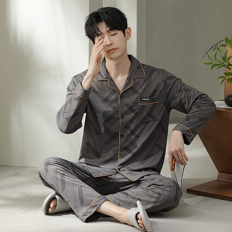 New Pajama Men's Spring Autumn Long Sleeve Pants Plus Size Premium Homewear Two-Piece Set Wholesale