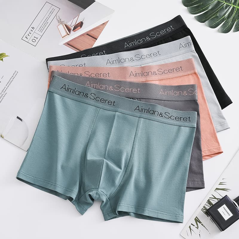 Men's Underwear Cotton Trendy Graphene All-Cotton Mid-Rise Teen Boxer Briefs, Deep Crotch Extra Large Size