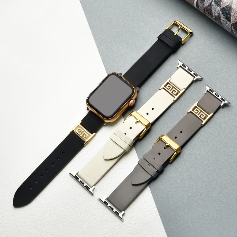 New Genuine Leather Watch Band for Apple Watch, Huawei GT5, Fit4, Chinese Style Golden Cudgel