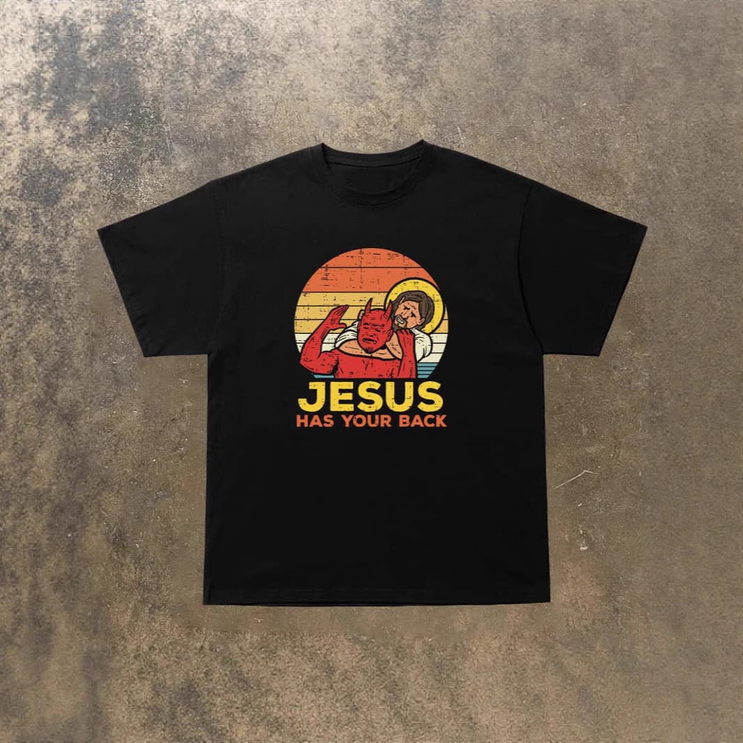 250 grams of heavyweight cotton! American oversize fun devil print couple women's loose short-sleeved T-shirt men's trendy