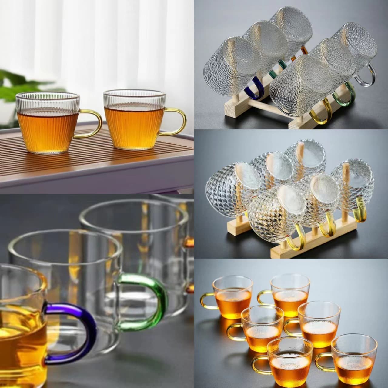 High borosilicate thickened glass hammered texture small teacup, transparent single-layer or double-layer tea tasting cup, flower tea cup, gongfu tea cup, tea set
