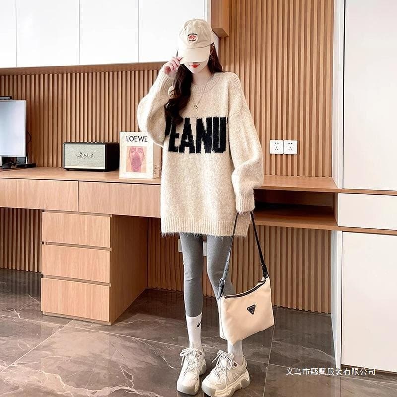 Lazy Style Knitted Pullover Sweater Women 2024 New Autumn/Winter Stylish Super Cute Mid-Long Sweater
