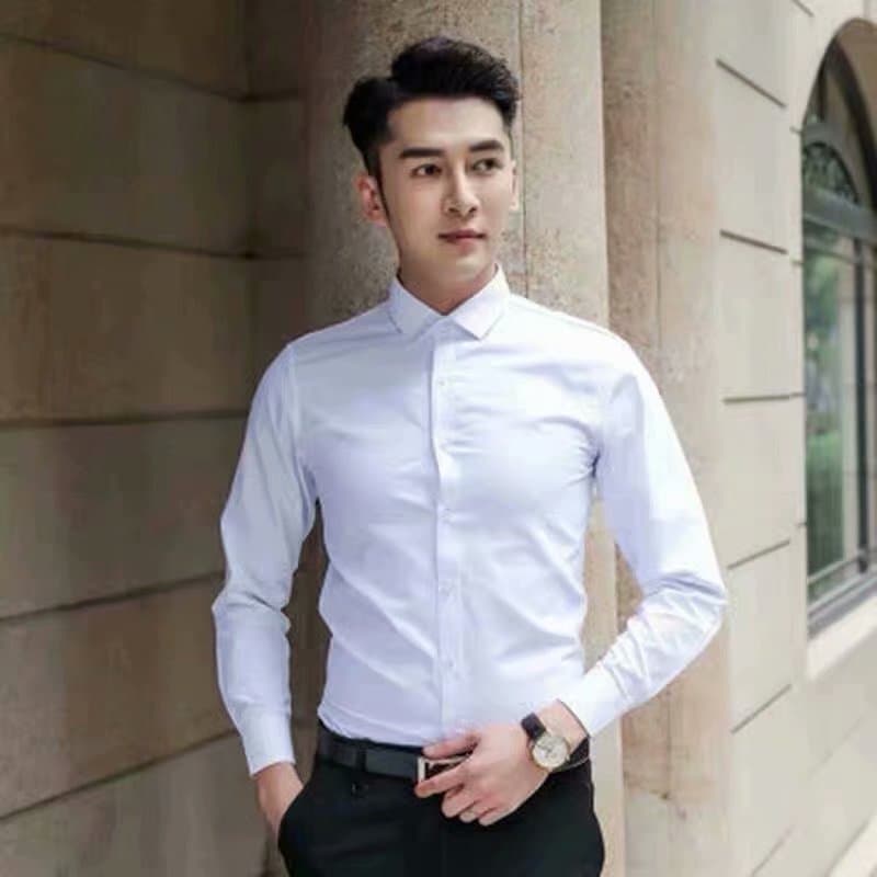 Spring and autumn long-sleeve white shirt for men, Korean-style slim-fit shirt, professional business formal workwear wedding attire