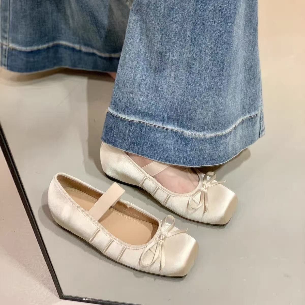 Soft Style Square Toe Height-Increasing Mary Jane Shoes Women Butterfly Knot Slip-On Ballet Flats 2026 New Arrival