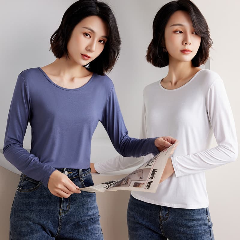 Women's Modal Long Sleeve T-Shirt Round Neck Base Shirt Slim Fit Thin Large Size Top Comfortable Casual Spring Summer Fashion