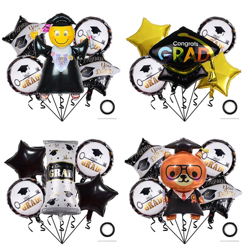New graduation season aluminum film balloon 5-piece set scene layout graduation theme party decoration supplies