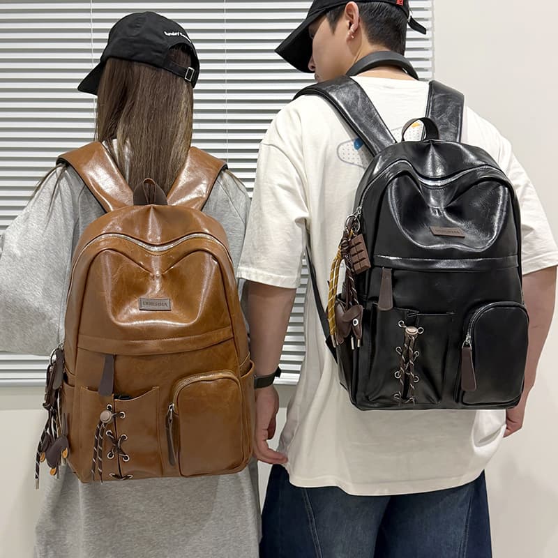 2026 New Korean Style Couple Backpack for Men and Women Commuter Travel Large Capacity Casual Backpack Fashion PU Leather Bag
