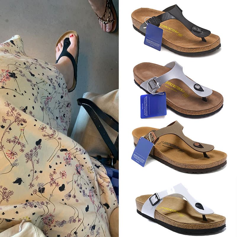 Cross-border Trade Wide BK Birkenstock Gizeh Thong Sandals Genuine Leather Cork Sandals Unisex Bo Ken Shoes