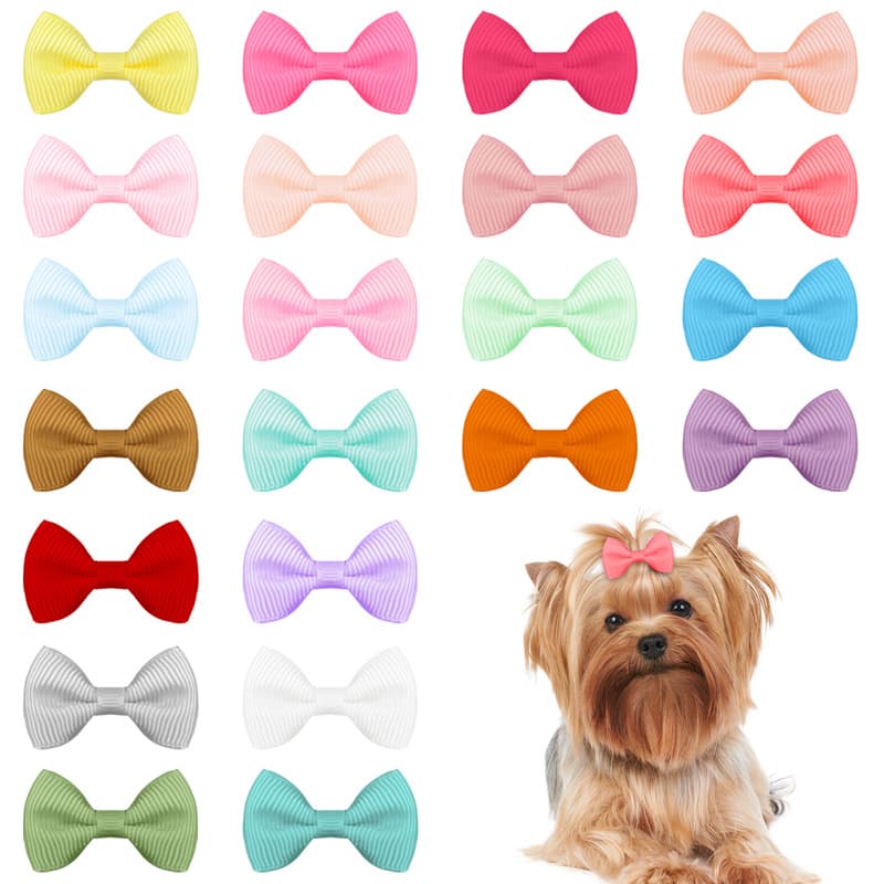 Cross-border small pet hair clip 4cm ribbed band with mini bow clip, European and American Maltese top hair accessory