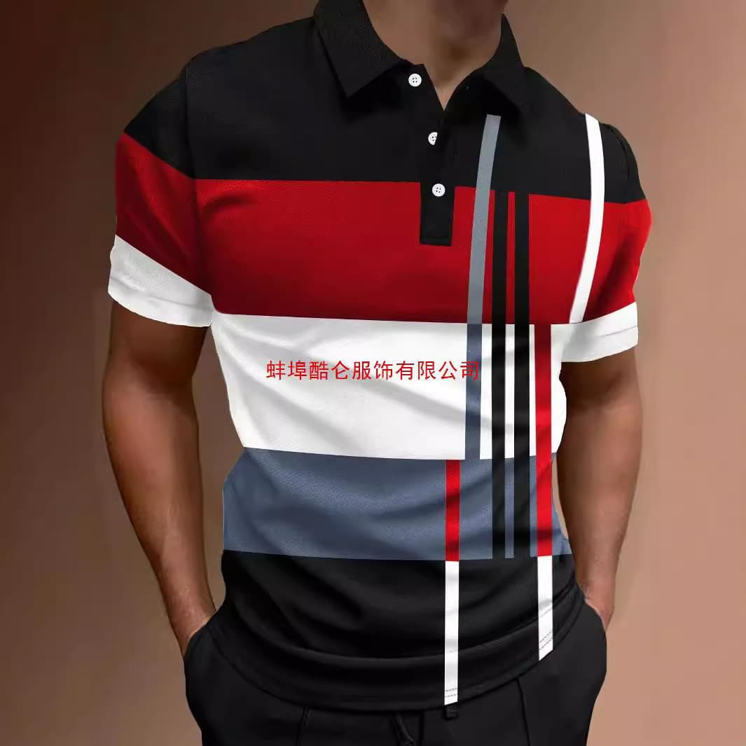 New Cross-Border Trade Men's Golf Striped Polo Short Sleeve Casual Polo Shirt with Turn-Down Collar
