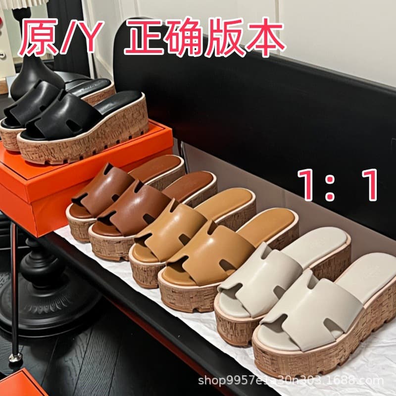 H Brand European-American Trend 2026 Summer New Versatile Wedge Thick Sole Genuine Leather Casual Simple Elegant One-Strap Slides