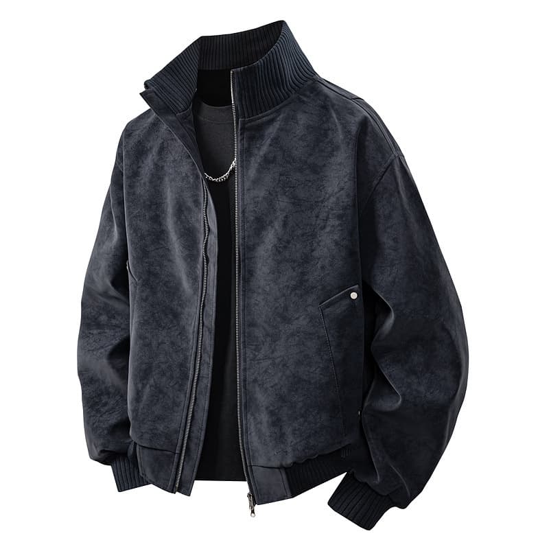 Men's Jacket, Ribbed Collar PU Washed Leather Jacket, Loose Trendy Hong Kong Style Plus Size, Douyin Bestseller Live Streaming Men's Outerwear