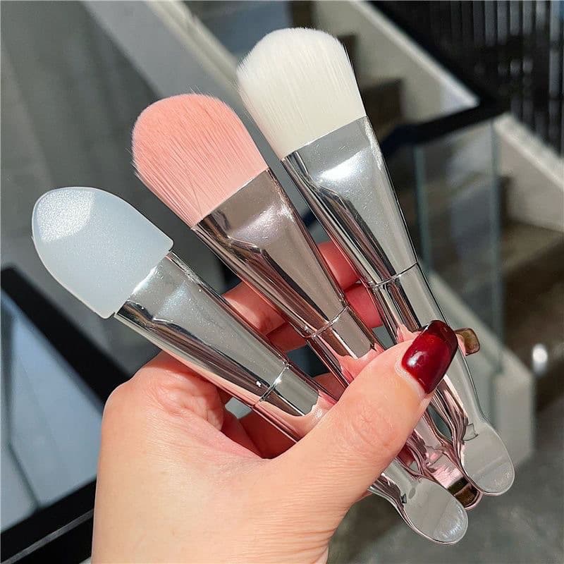 Double-head electroplated soft hair facial mask brush with scoop makeup brush beauty tool mud mask beauty salon product