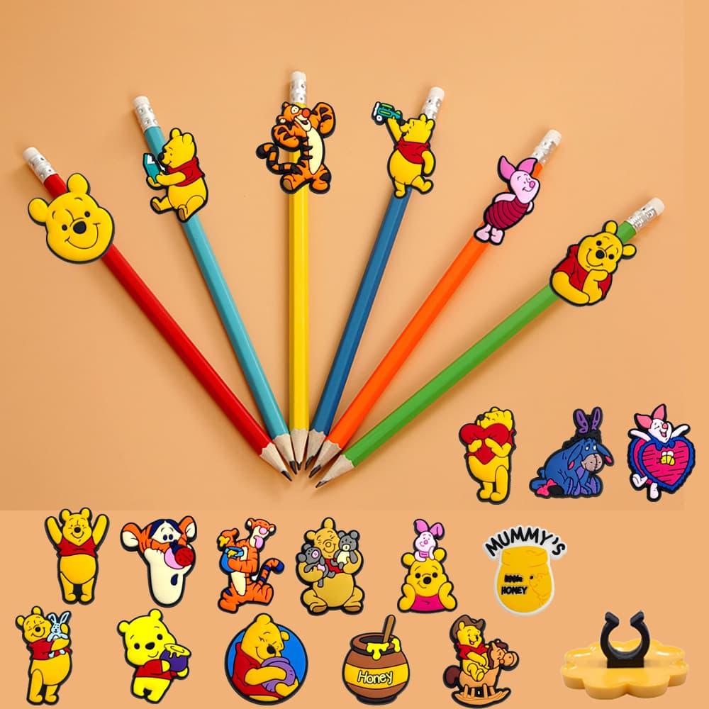Cross-border hot-selling Winnie the Pooh student personalized pen clip buckle pen clip decoration soft plastic PVC removable accessories