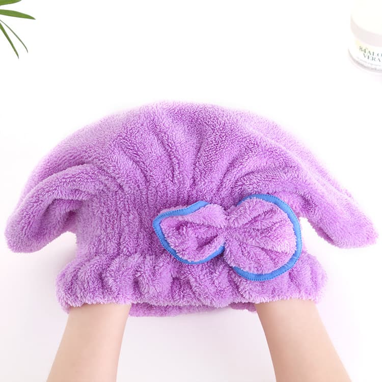 Coral Fleece Shower Cap for Adults, Soft and Absorbent Hair Towel, Thick Quick-Dry Head Wrap with Cute Bow Hair Drying Cap