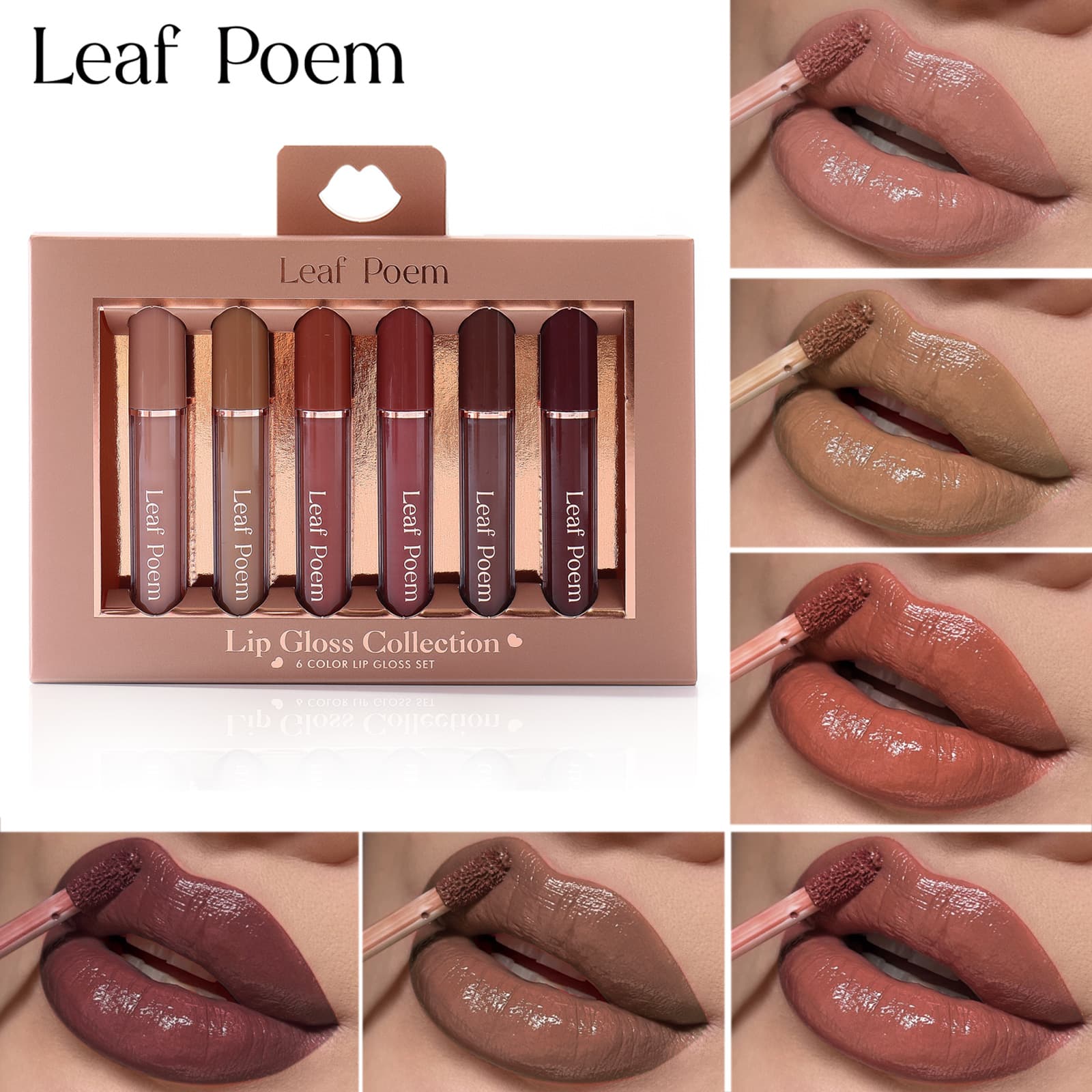 LEAF P0EM Cross-border Cosmetics 6-Piece Lip Gloss Set Long-Lasting Moisturizing Lipstick Hydrating Water Gloss Lip Glaze Set