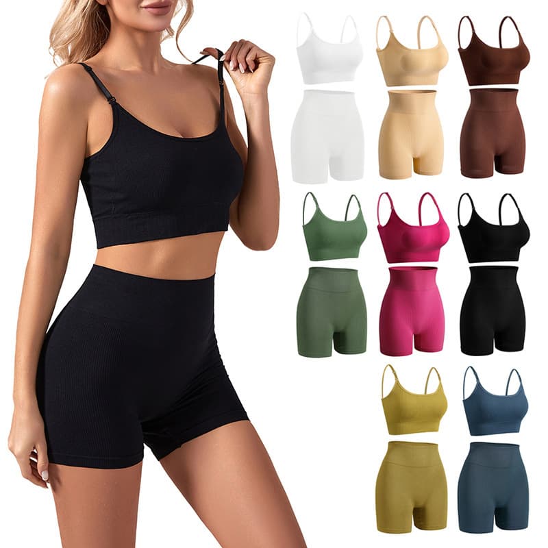 European and American Gather Bra Underwear Women's Sports Fitness Beauty Vest High Waist Abdominal Tight Comfortable Elastic suit Shorts
