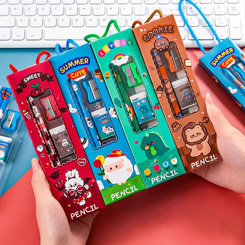 Cartoon stationery five-piece set for primary school students, prizes, kindergarten children's gift, five-in-one portable pencil wholesale