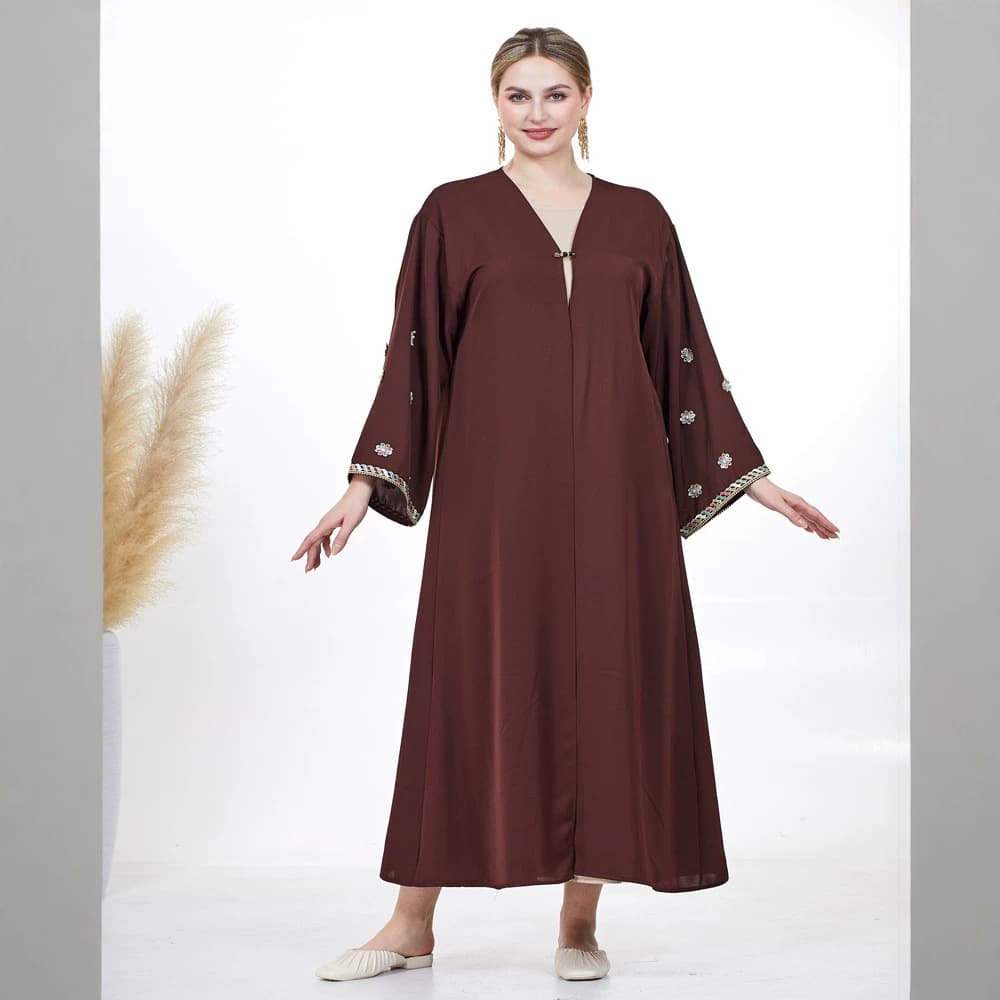 F506 Women's Foreign Trade Clothing Cross-border Embroidered Cardigan Long Dress Fashionable Loose Dress In Stock, Nida Fabric