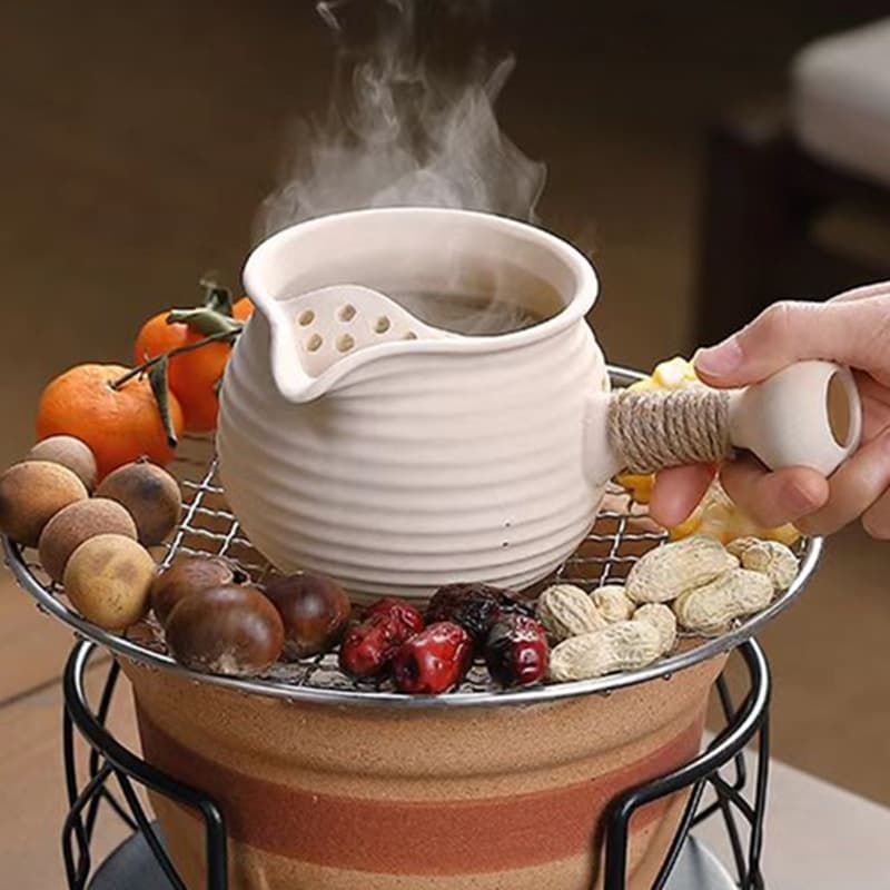 Open flame stove tea brewing set for home use, milk tea roasting pot, trendy tea brewing pot, single teapot for use with ceramic or charcoal stove, dry heating capable.