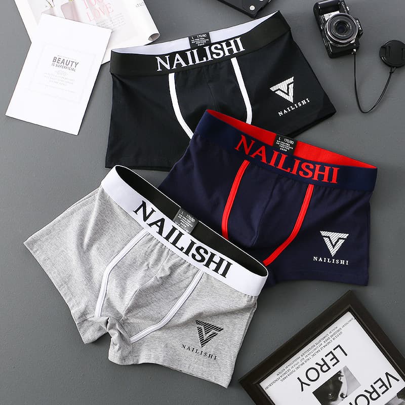 Korean Style Men's Breathable Boxer Briefs Mid-Waist Four-Corner Pants Antibacterial Comfortable Underwear Teenager Convex Design Shorts