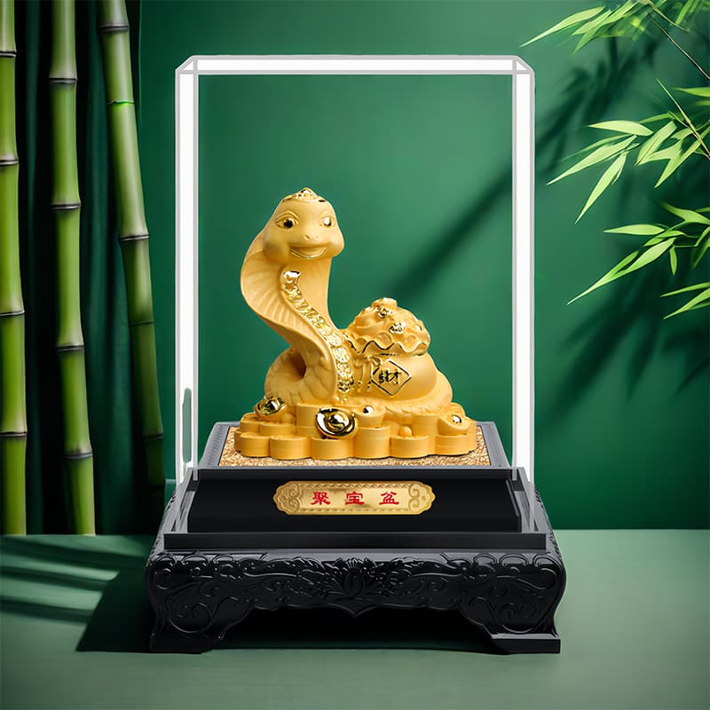 Auspicious Serpent Presenting Treasure Velvet Gold Plated Basin for 2025 Snake Year, Insurance Company & 4S Store Annual Event Promotion Gifts