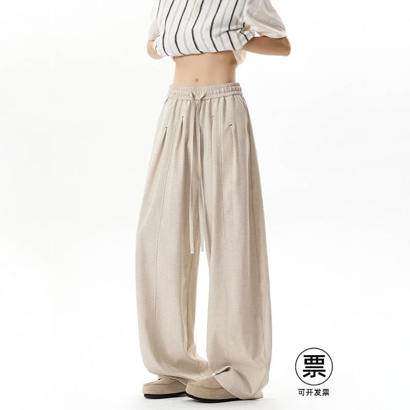 Summer Thin Old Money Style Lantern Pants for Men, Stitched Patchwork Design, Linen-Like Vintage Loose Straight Casual Long Pants