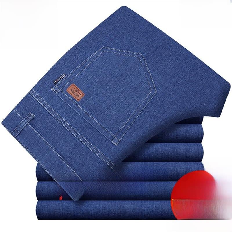 2025 New Style Vintage Car Jeans for Men, Autumn/Winter, Thick, Straight Leg, Loose Fit, High Waist, Elastic