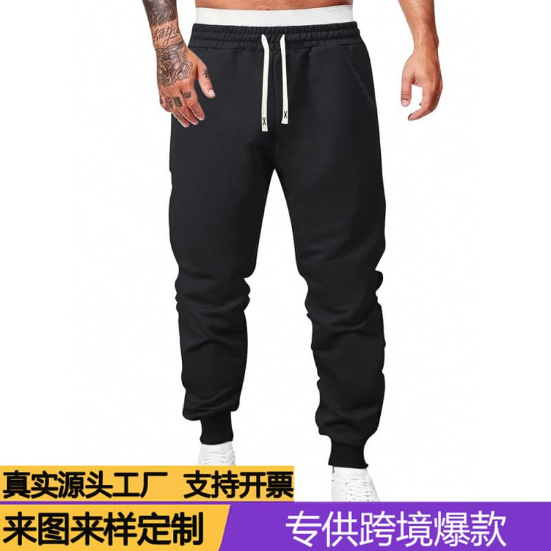 Cross-border High Street Casual Pants for Men Solid Color Sweatpants Teenagers Sports Jogger Long Pants
