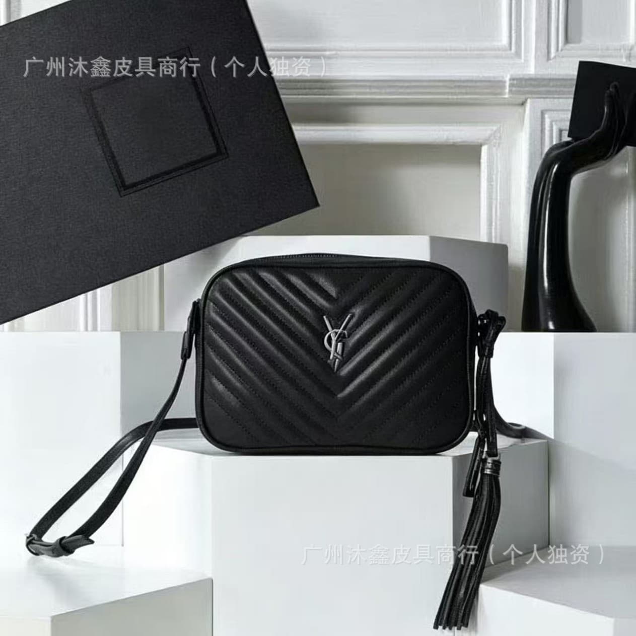 Cross-border Trade Guangzhou Yangshulin V-grid Tassel Camera Bag Lou Small Square Bag Genuine Leather Single Shoulder Crossbody Women's Bag