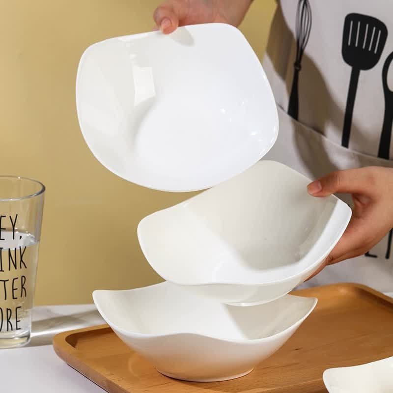 Pure white four-corner plate household bowl plate salad bowl fruit plate ceramic tableware corner bowl four-corner plate wholesale high white