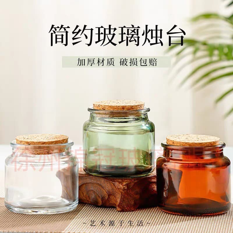Handmade Tea Colored Aromatherapy Candle in Glass Jar with Wood Stopper Classic Transparent Greenish Grey And Matte Black Options