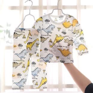 [Stock Clearance] Cotton Homewear Set, Bamboo Cotton, Hollowed Air Conditioning Wear, Two-Piece Pajamas for Older Children