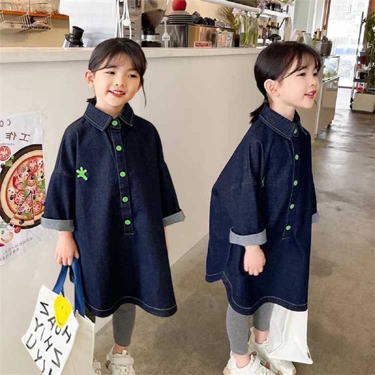 Honey Badge children's clothing, girls' long coat, Korean style, fashionable and loose denim skirt, baby girl's spring and autumn dress