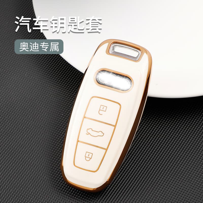 High-End Car Key Cover for Audi A6L A7 A8 Q7 Q8 Special Protection Shell Luxury Buckle Business Style TPU Material